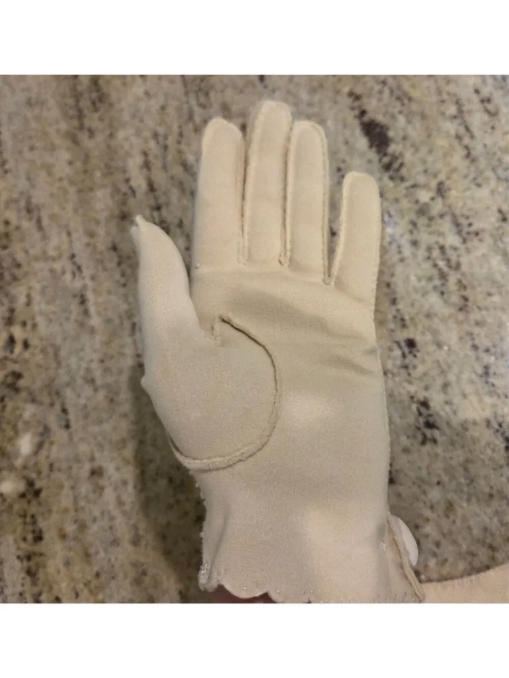 New! Vintage Women Size S/M 6.5 Beige Cotton Beaded Formal Gloves Art Noveau...